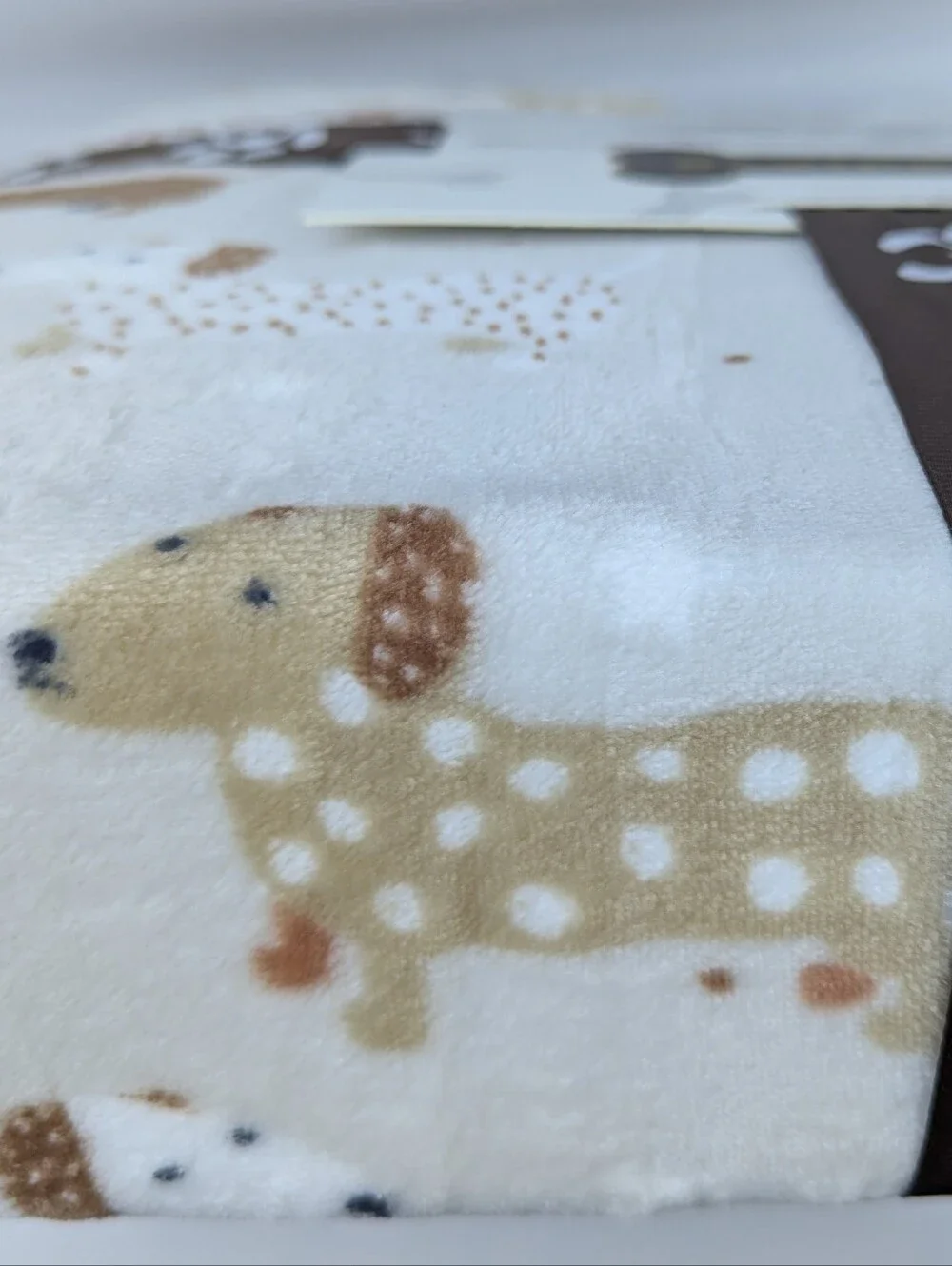 Dachshund Doxie Print Plush Pet Throw Oatmeal Browns Black White 50